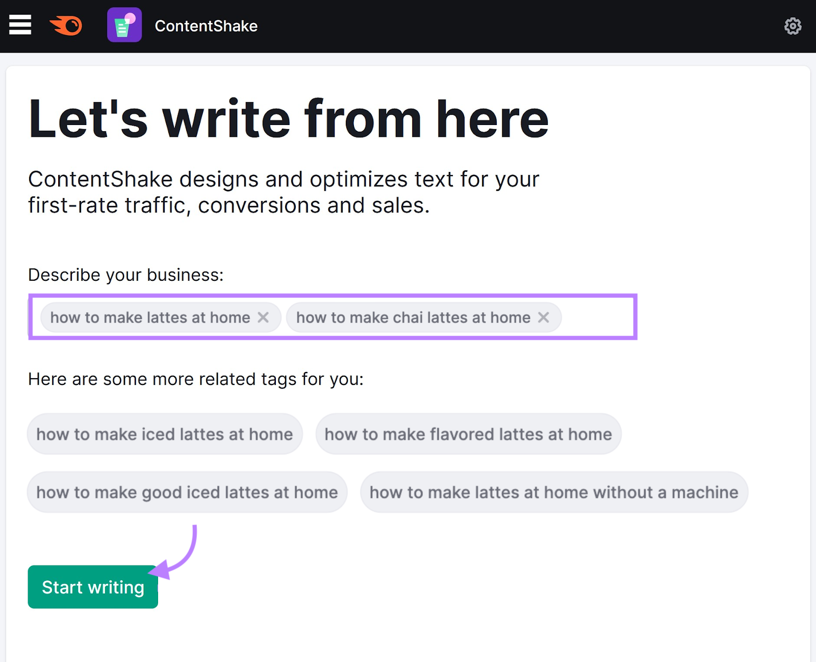 Empieza a escribir con ContentShake AI