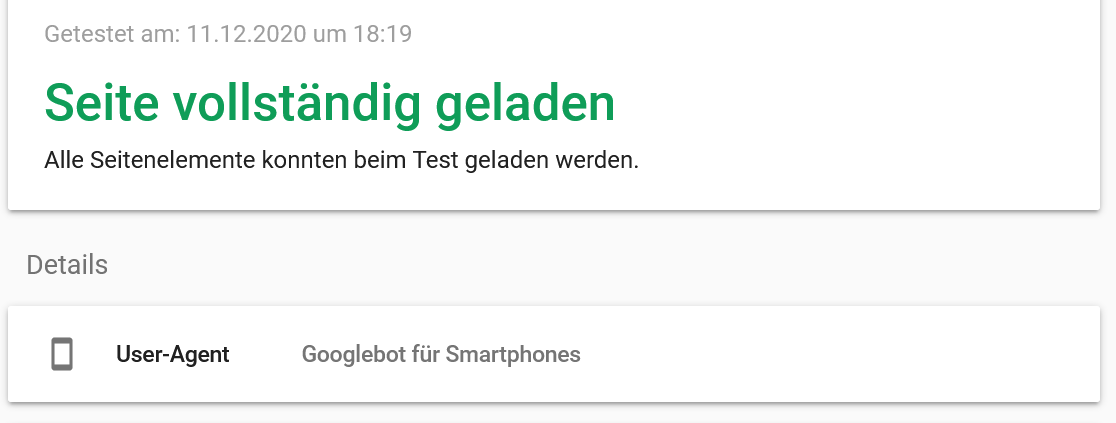 Seite vollständig vom Googlebot für Smartphone indiziert