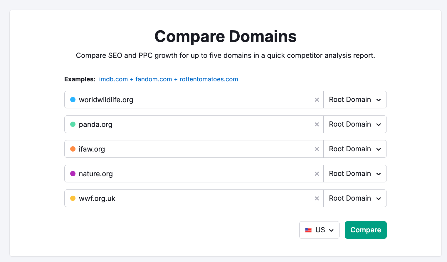 compare domains input fields