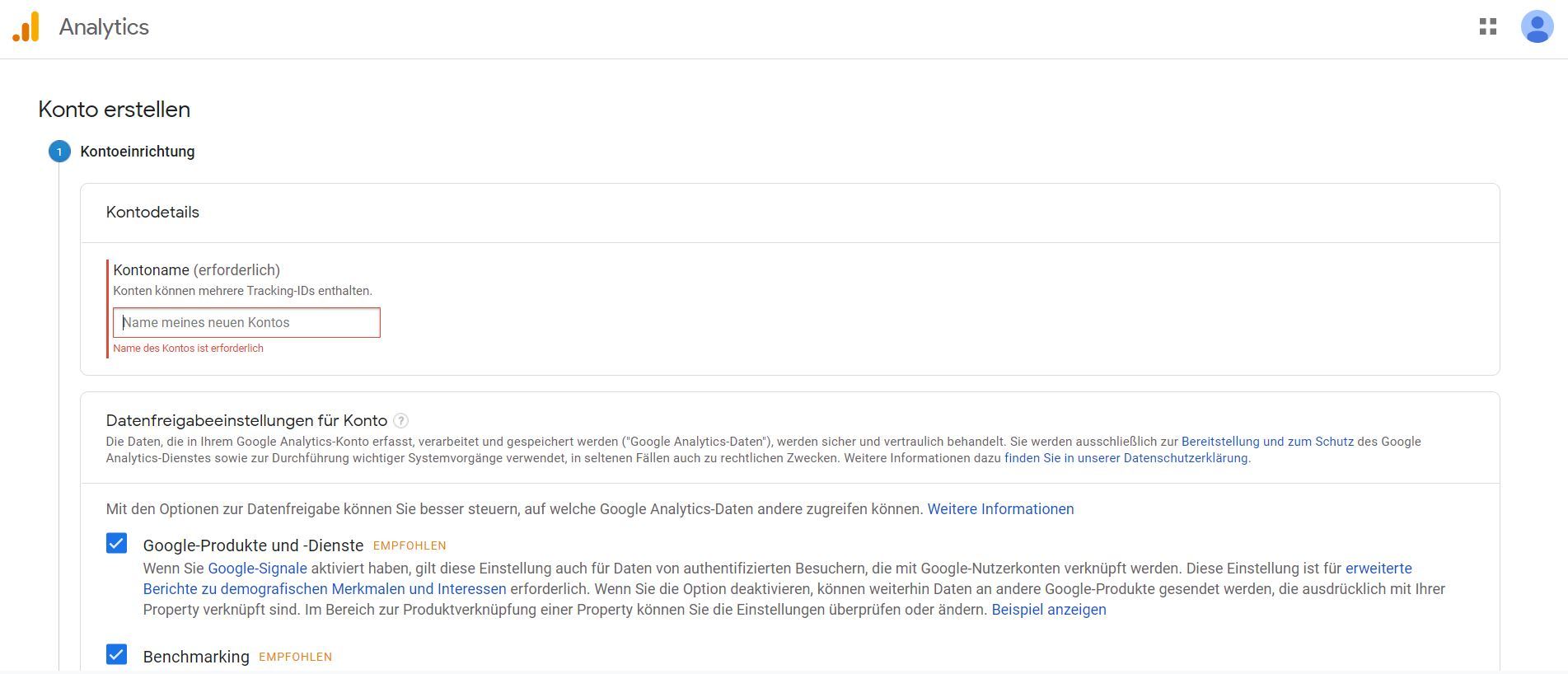 Google Analytics: Konto erstellen