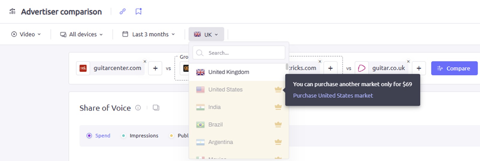 Selecting your geolocation in AdClarity &mdash; Advertising Intelligence
